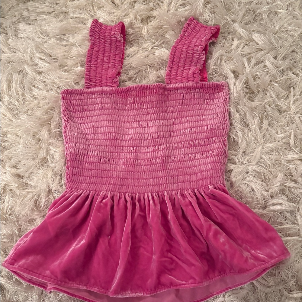 Anthropologie Pink Smocked Velvet Top